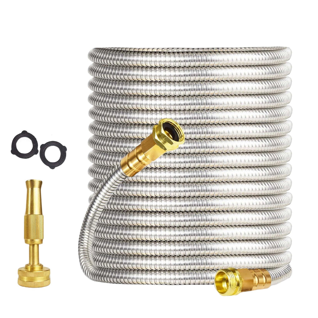 75 ft Stainless Steel Garden Hose with Brass Nozzle — product image 1