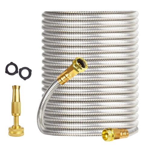100 ft Stainless Steel Garden Hose with Brass Nozzle — product image 1