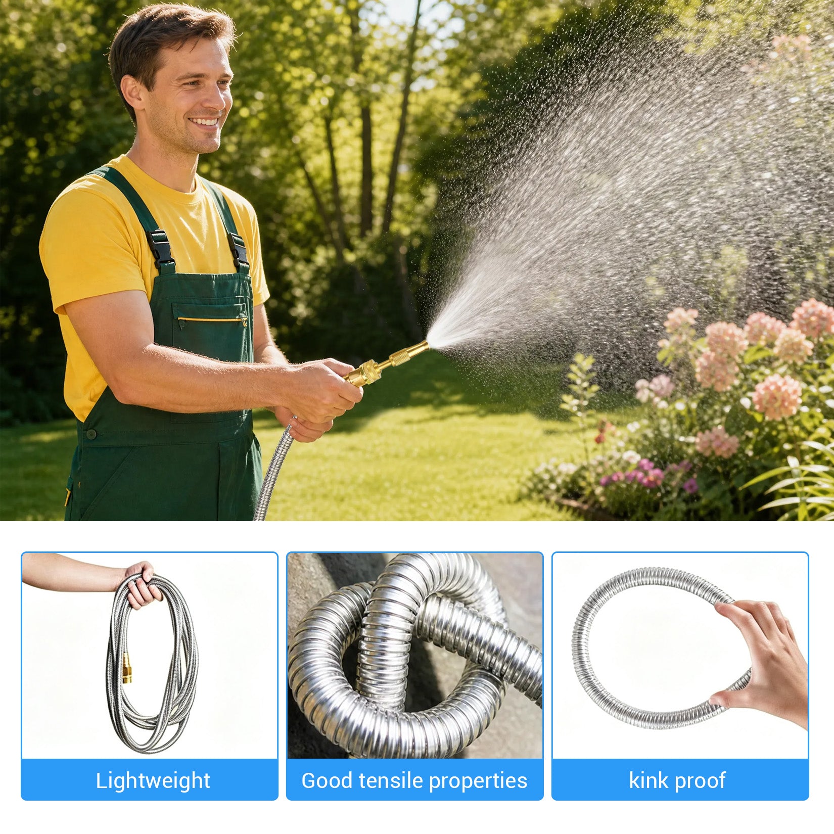 75 ft Stainless Steel Garden Hose with Brass Nozzle — product image 2