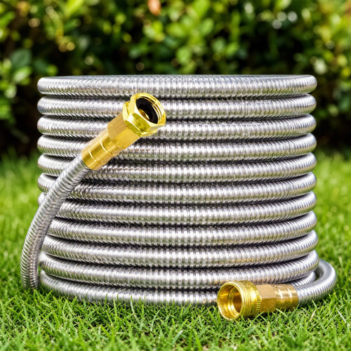 100 ft Stainless Steel Garden Hose with Brass Nozzle — product image 2